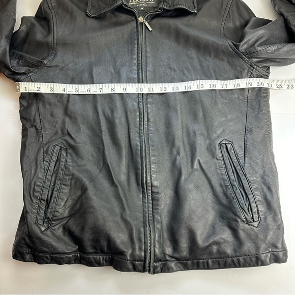 Arrow Leather Bomber Jacket Men's Size Medium Black Moto Medium Weight Lined - Picture 4 of 10
